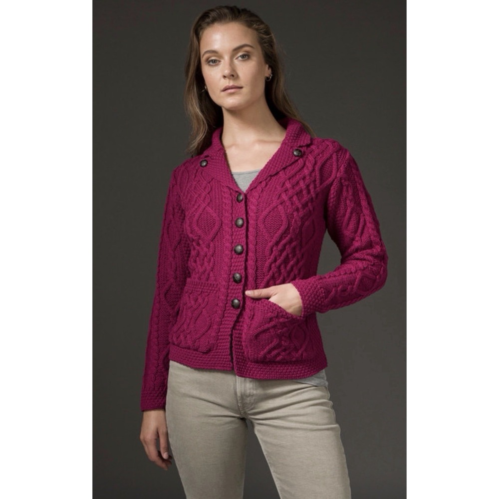 Aran‎ Revere Button Collar Aran M Cardigan Sweater Ireland Fisherman